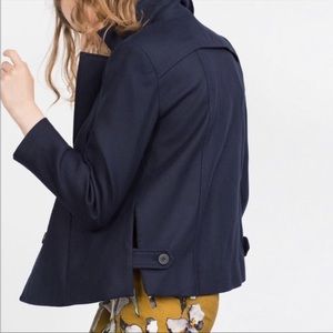 Zara navy blue pea coat with collar XS
